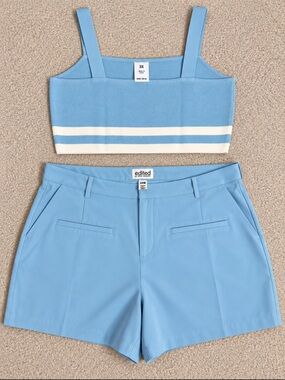 Edikted Sky Blue High-Rise Tailored Shorts